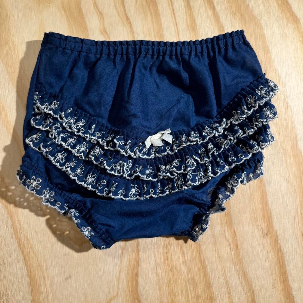 Vintage I-C Mfg Co Toddler Girls Navy Blue Ruffle Eyelet Bloomers Size 2 USA